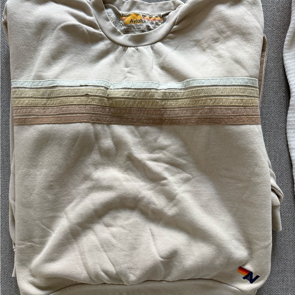 Aviator Nation Sand Sweatsuit with Tan Multicolor Stripes